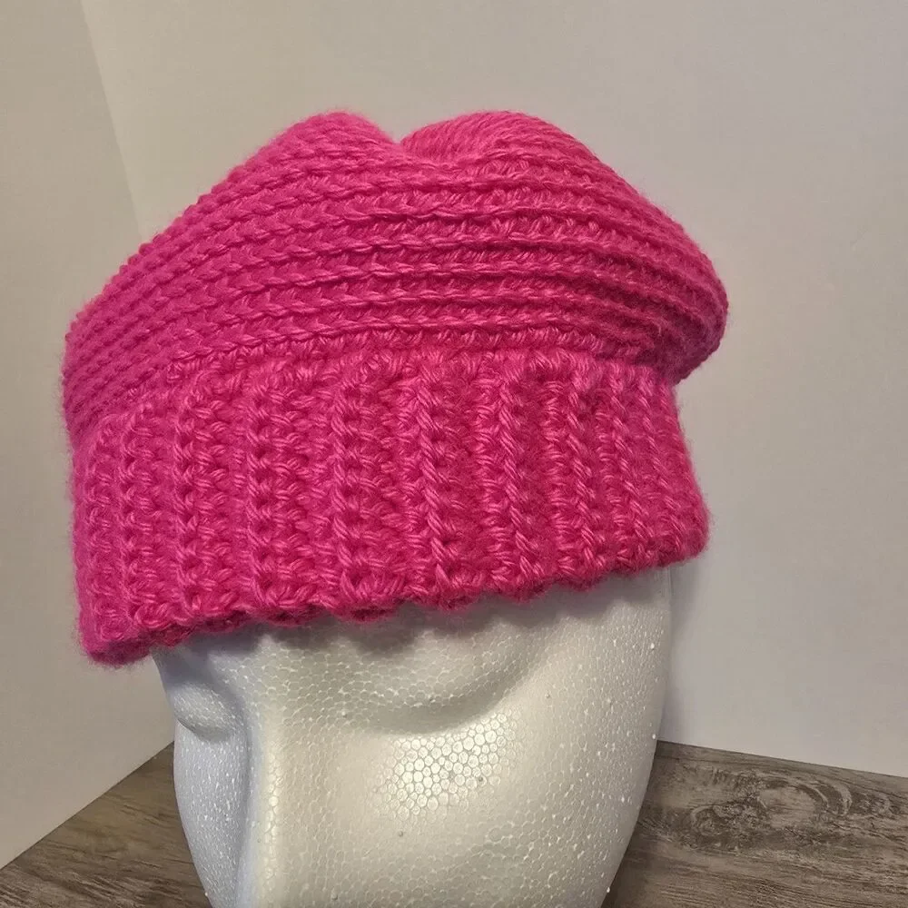 Crochet Beanie, One Size, Pink, Single Crochet.